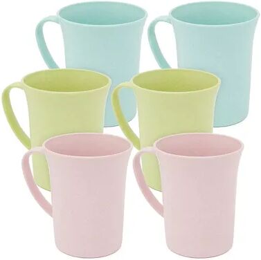 Okuna Outpost Wheat Straw Mugs with Handle, Set of 6 Unbreakable Plastic Coffee Cups (3 Colors, 11 oz), Beige Over