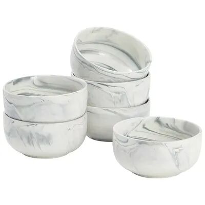 Juvale Set of 6 Porcelain Pasta Bowls, Gray Marble Design Dinnerware for Salad and Soup (6 x 3 In, 28 oz), Grey