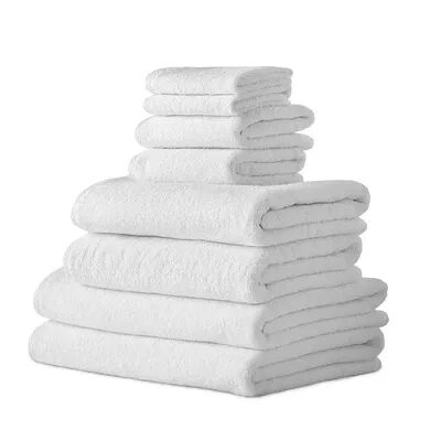 Classic Turkish Towels Genuine Cotton Soft Absorbent Hospitality Bath Towels 8 Piece Set, White