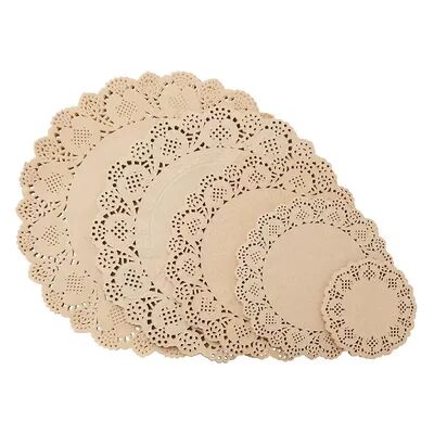 Juvale 250 Pack Paper Lace Doilies for Cake & Food, Round Decorative Placemats (5 Assorted Sizes, Brown), Red/Coppr