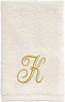 Avanti Premier Ivory/Gold Script Monogram Fingertip Towel, Silver, FINGER TIP