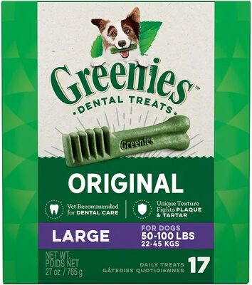 Greenies Original Large Natural Dog Dental Care Chews Oral Health Dog Treats - 27-oz. Pack (17 Treats), Multicolor, 27 Oz