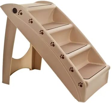 PetMaker Pet Pal 4-Step Folding Plastic Pet Stairs, Beig/Green