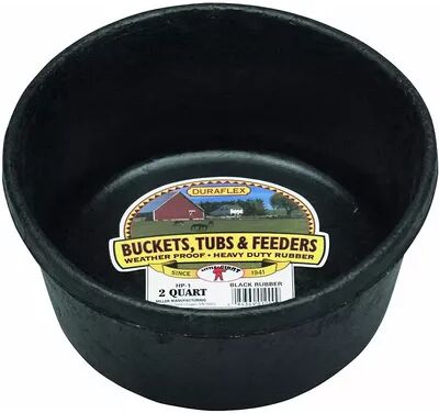 Little Giant Durable Weatherproof 2 Quart Rubber Tub Feeder Pan Bowl, Black