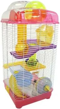 YML 3 Level Clear Plastic Dwarf Hamster, Mice Cage with Ball on Top, Pink, Med Pink, Small