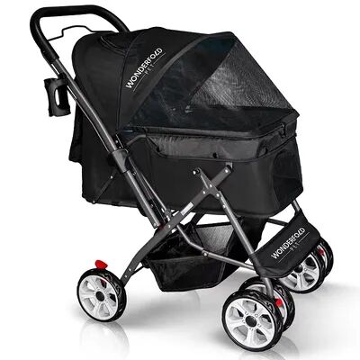 WonderFold P-Series Pet Stroller with Reversible Handle, Black