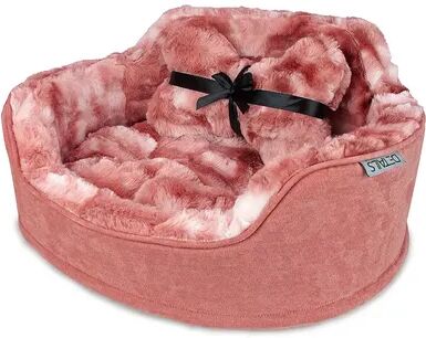 Precious Tails Faux Fur Pet Bed with Plush Bone Pillow, Pink, Medium