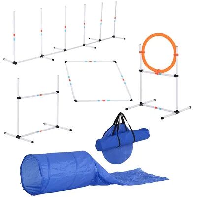 Pawhut 5 Piece Outdoor Game Dog Agility Training Equipment Set Agility Starter Kit Jumping Ring Hurdle Bar Tunnel, White