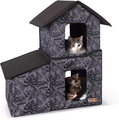 K And H Pet Products K&H Outdoor Two-Story Kitty House with Dining Room, Grey