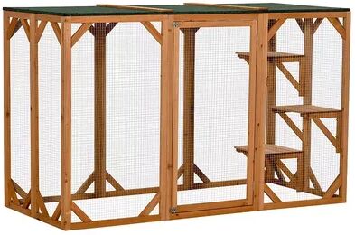 PawHut Cat Cage Indoor Outdoor Wooden Enclosure Pet House Small Animal Cage Hutch Suitable for Rabbit Dogs Kitten Crate Kennel with Waterproof Roof