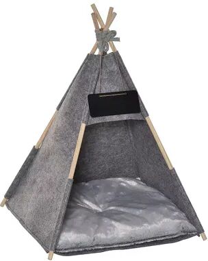 PawHut Pet Teepee Tent Cat Bed Dog House with Thick Cushion Chalkboard for Kitten and Puppy 32inch Grey