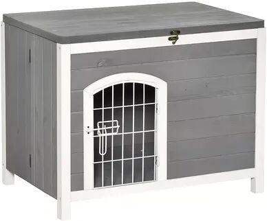 PawHut Foldable Raised Wooden Dog House Indoor and Outdoor Dog Cage Kennel Cat House w/ Lockable Door Openable Roof Removable Bottom for Small and