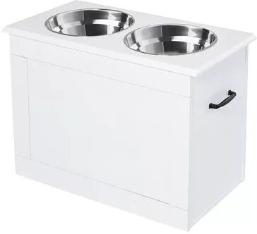 PawHut Raised Pet Feeding Storage Station with 2 Stainless Steel Bowls Base for Large Dogs and Other Large Pets White