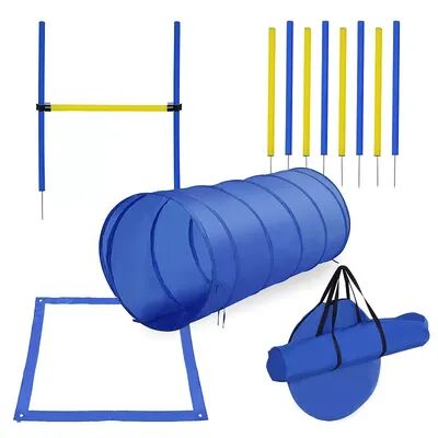 PawHut 4PC Obstacle Dog Agility Training Course Kit Backyard Competitive Equipment Blue/Yellow, Blue yell