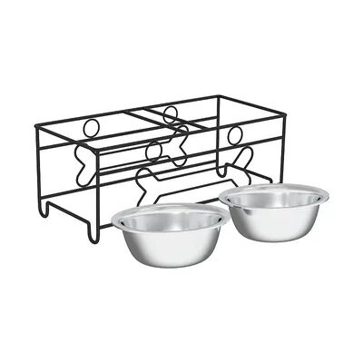 PetMaker Pet Pal Raised Stainless Steel Food & Water Bowls with Decorative Stand, Grey