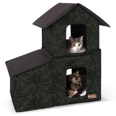 K And H Pet Products K&H Outdoor Two-Story Kitty House with Dining Room, Green