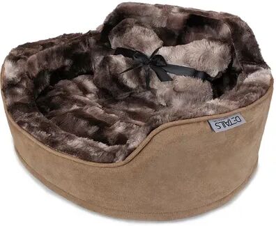 Precious Tails Faux Fur Pet Bed with Plush Bone Pillow, Brown