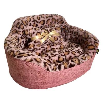 Precious Tails Leather & Leopard Princess Dog Bed, Pink, Small