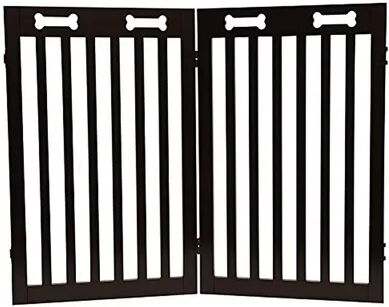 Arf Pets Free Standing Wood Retractable Dog Gate With Walk Through House Door For Pet And Baby, Black