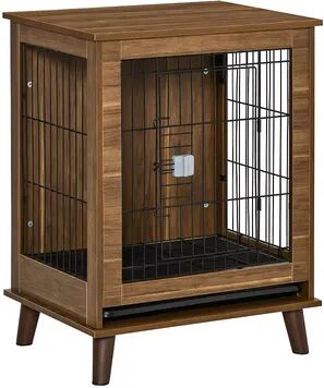 PawHut Wooden Dog Kennel End Table Furniture with Lockable Magnetic Doors Small Size Pet Crate Indoor Animal Cage Brown, Red/Coppr