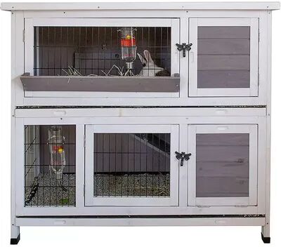 Be Mindful Indoor Outdoor Pet Bunny Hutch House Cage for Rabbits and Guinea Pigs, White