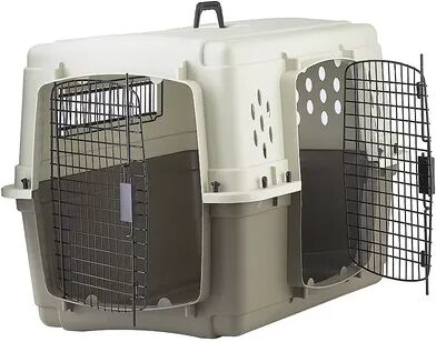 Miller Manufacturing Company Miller Manufacturing Hard Sided Double Door Dog & Pet Travel Kennel Crate, Brown, Beige