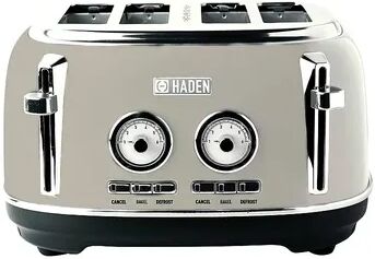 Haden Dorset 4 Slice Wide Slot Stainless Steel Toaster with Crumb Tray, Putty, Grey