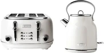 Haden Heritage 1.7 Liter Electric Tea Kettle & 4 Slice Wide Slot Toaster, White