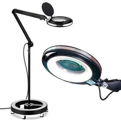 Brightech LightView Pro 6 Wheel Rolling Base Magnifying Floor Lamp - Magnifier with Bright LED Light for Facials, Lash Extensions - Standing Mag Lamp