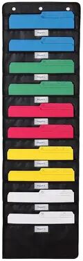 WallDeca Hanging File Organizer , Black, Letter-Sized, Storage Pocket Chart for Office, Home and Classroom (10 Pockets - with Nametag), Oxford