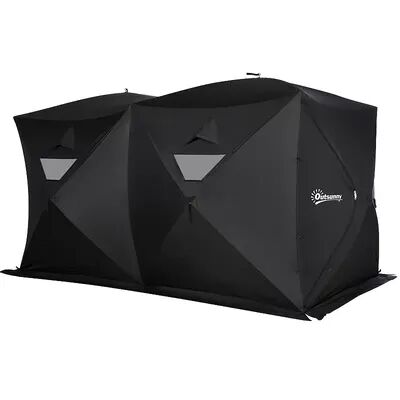 Outsunny 8 Person Ice Fishing Shelter Waterproof Oxford Fabric Portable Pop up Ice Tent with 4 Doors for Outdoor Fishing Blue, Grey