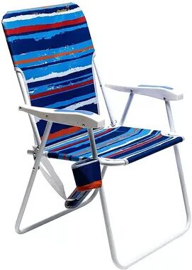 SunnyFeel Outdoor Beach Folding Chair with Armrest and Cup Holder, Stripe Blue