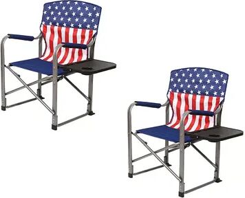 Kamp-Rite Director's Chair Camping Folding with Side Table, USA Flag (2 Pack), Multicolor