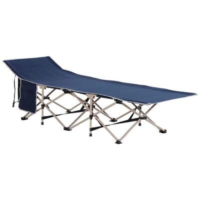 Outsunny Folding Camping Cots for Adults with Carry Bags Side Pockets Outdoor Portable Sleeping Bed for Travel Camp Vocation Blue, Brt Blue