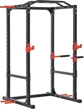 Soozier Power Tower Squat Cage Adjustable Multi Function Home Gym Weightlifting Exercise Workout Station 800lbs. Max Capacity Black, Grey