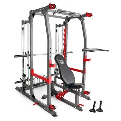 Marcy Pro Smith Machine Weight Bench Home Gym Total Body Workout Training System, Grey