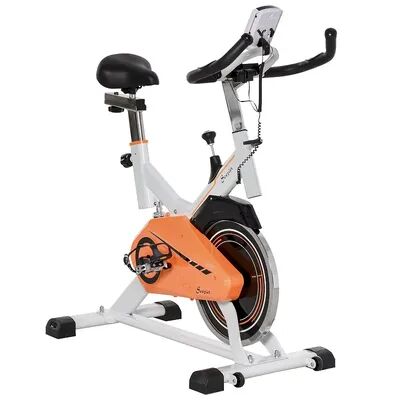 Soozier 29 lb Flywheel Indoor Stationary Cycling Exercise Bike with LCD Monitor Adjustable Resistance and Bottle Holder, White