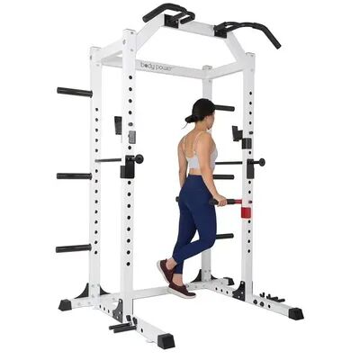 Body Power SMU6200 Weightlifting Deluxe Home Power Rack Cage System, White