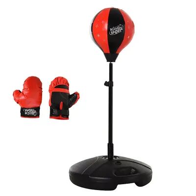 Qaba Boxing Bag Set with Height Adjustable Stand Punching Bag Included Boxing Gloves and Fillable Base for Children, Grey