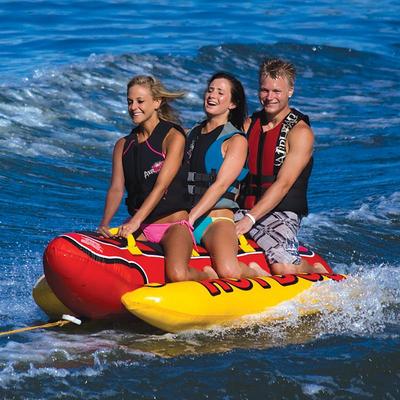 Airhead Hot Dog Inflatable Triple Rider Towable Tube, Multicolor