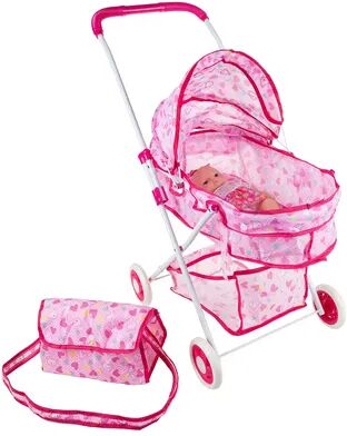 Hey! Play! Deluxe Toy Pram for 18-Inch Baby Dolls, Pink