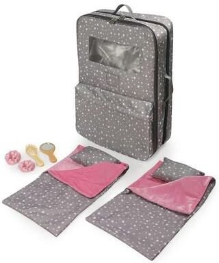 Badger Basket Pack Pretty Double Doll Carrier with 2 Sleeping Bags for 18-inch Dolls, Med Grey