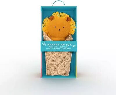 Manhattan Toy Embroidered Plush Lion Baby Rattle & Soft Cotton Burp Cloth Set, Multicolor