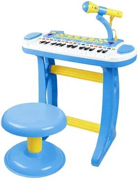 Qaba Kids Toy Keyboard Piano Toddler Electronic Instrument with Stool Microphone and Bright Flashlight for Children Birth Gift Blue, Brt Blue