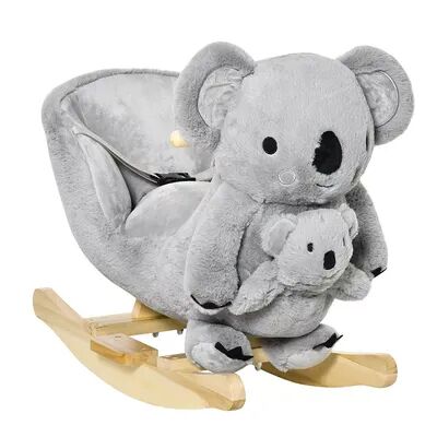 Qaba Kids Plush Ride On Rocking Horse Koala shaped Plush Toy Rocker with Gloved Doll Realistic Sounds for Child 18 36 Months Grey