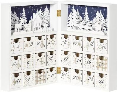 HOMCOM Wooden Christmas Advent Calendar Book, Table Holiday Decoration with 24 Countdown Drawers, for Kids and Adults, White