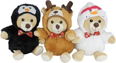 Northlight Seasonal Set of 3 Plush Teddy Bear Stuffed Animal Figures in Christmas Costumes, Brown