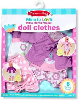 Melissa & Doug Mine to Love 6 Piece Mix & Match Fashion Doll Clothes for 12 Inch - 18 Inch Dolls, Multicolor