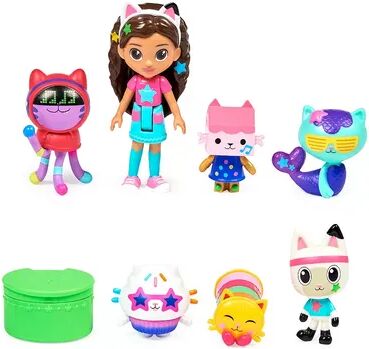 Spin Master Gabby's Dollhouse Dance Party Theme Figure Set with a Gabby Doll and 6 Cat Toy Figures, Multicolor