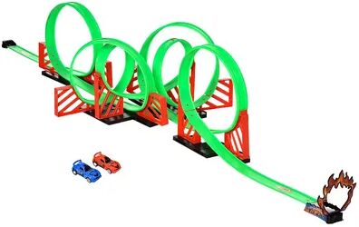 Qaba Track Builder Loop Kit Criss Cross Track Set Starter Kit with Pull back Cars for 3 6 years old Boys and Girls Green